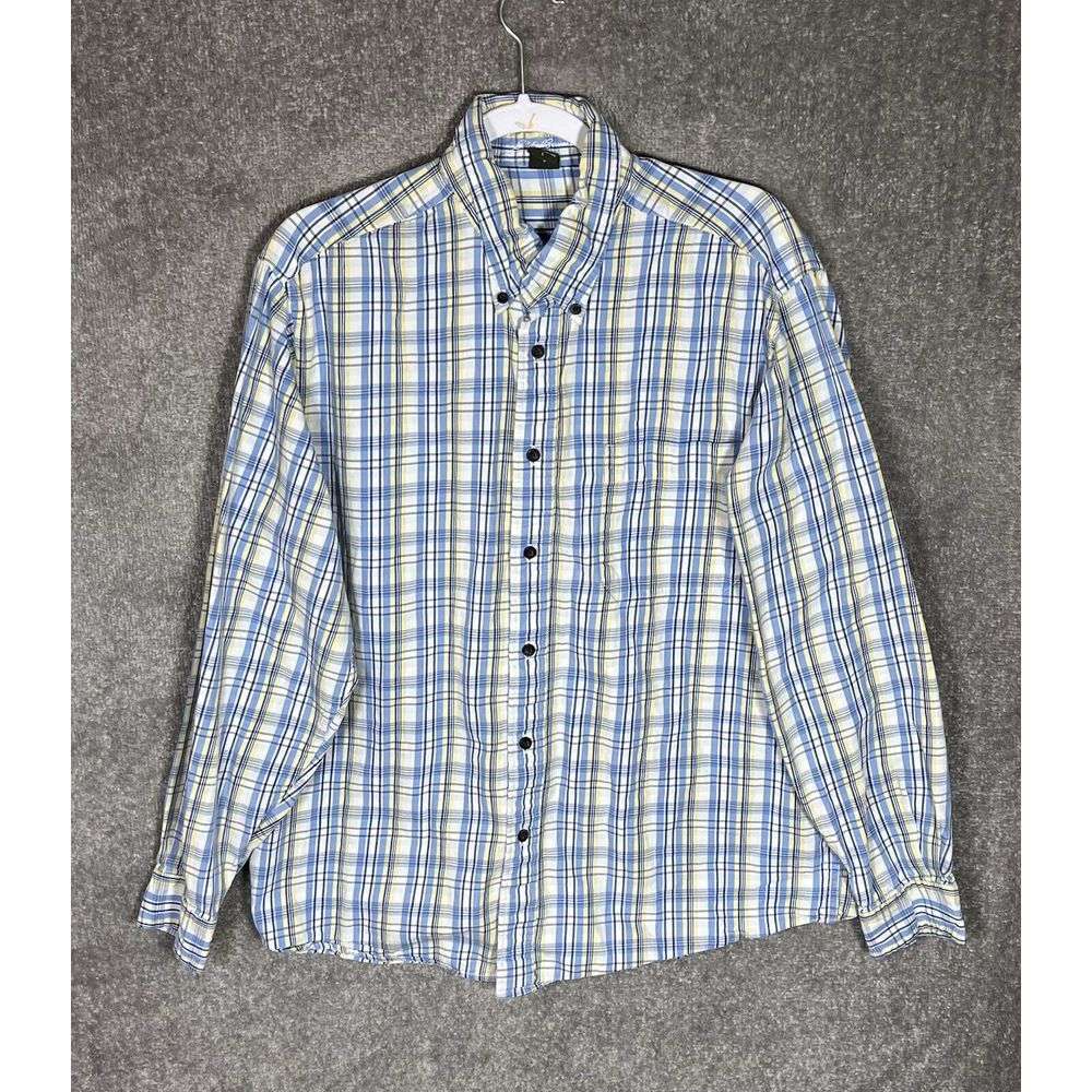 Eddie‎ Bauer Button Down Shirt Mens Size Large Yellow Blue White Long Sleeve